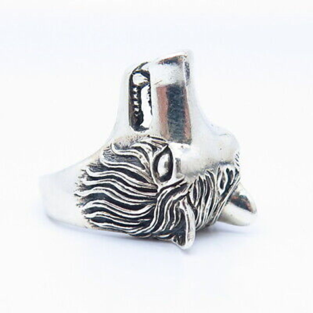 925 Sterling Silver Grinning Wolf Adjustable Men's Ring Size 10.5 - Picture 5 of 7